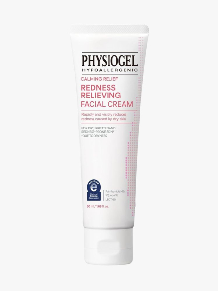 Physiogel Calming Relief Redness Relieving Facial Cream in branded tube component on a light gray background
